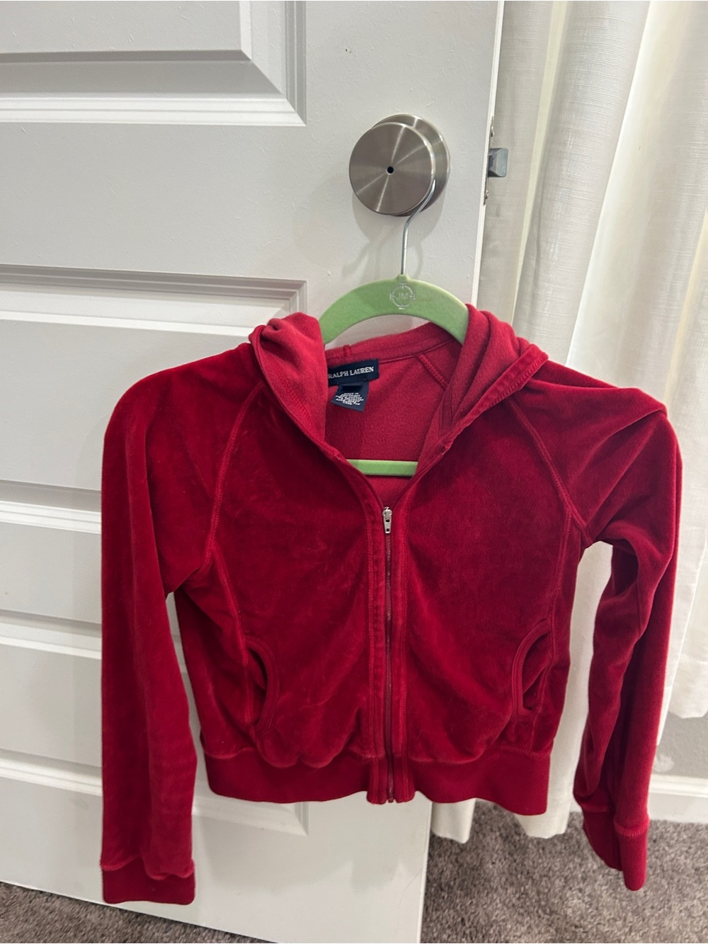Ralph Lauren Kids Red Velour Hooded Zip Jacket